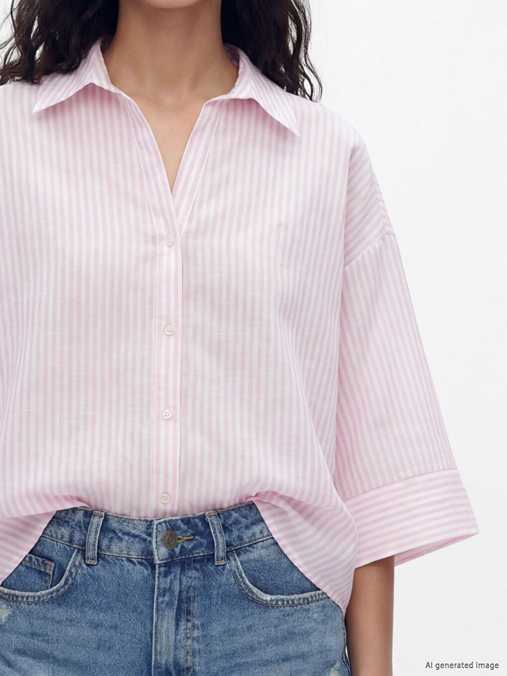 Striped Oversize Poplin Women's Shirt-2