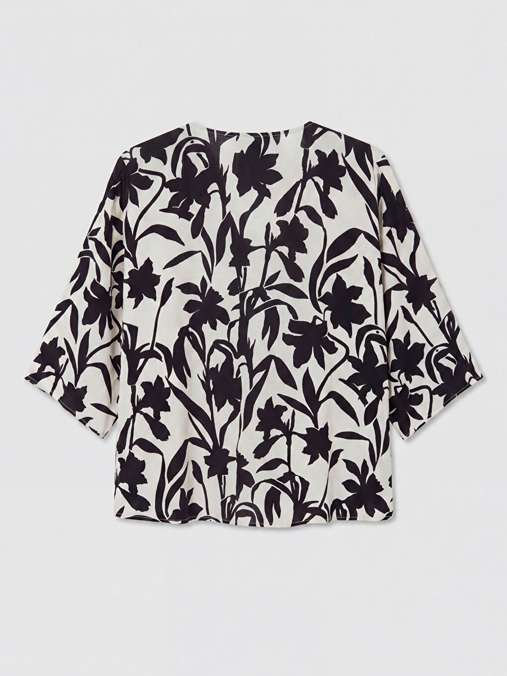 Siyah V Yaka Desenli Bağlamalı Kadın Kimono-1