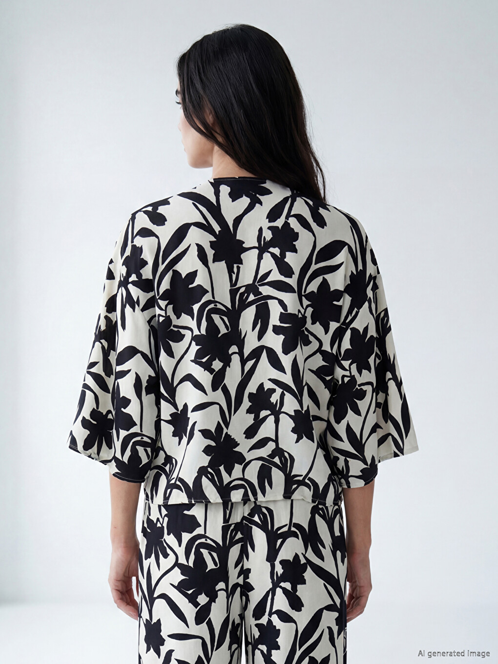 V Neck Patterned Tie-up Women's Kimono-3