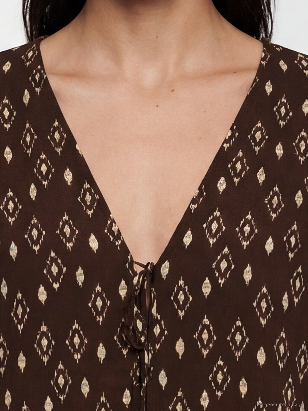 V Neck Patterned Tie-up Women's Kimono-2