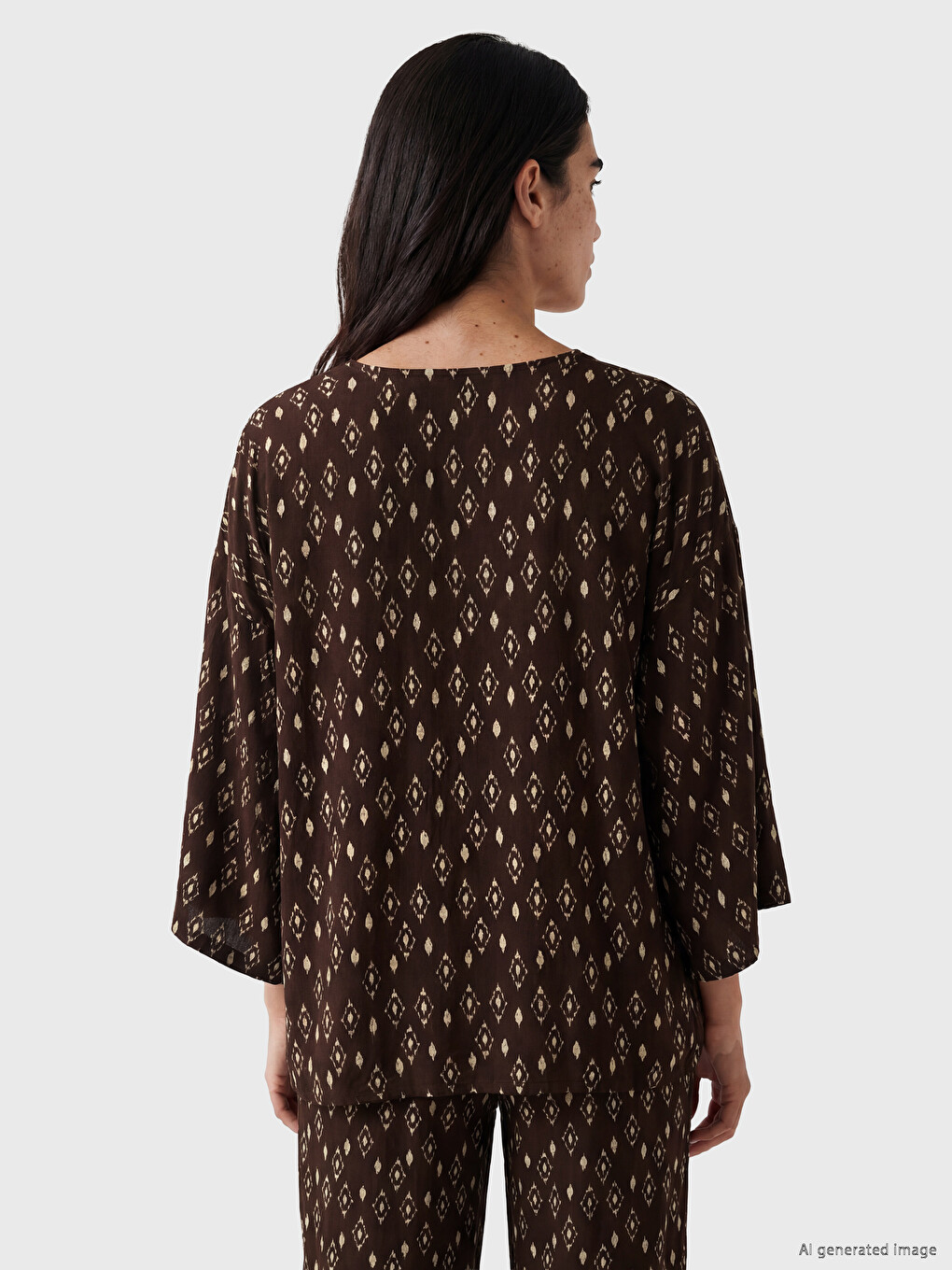 V Neck Patterned Tie-up Women's Kimono-3