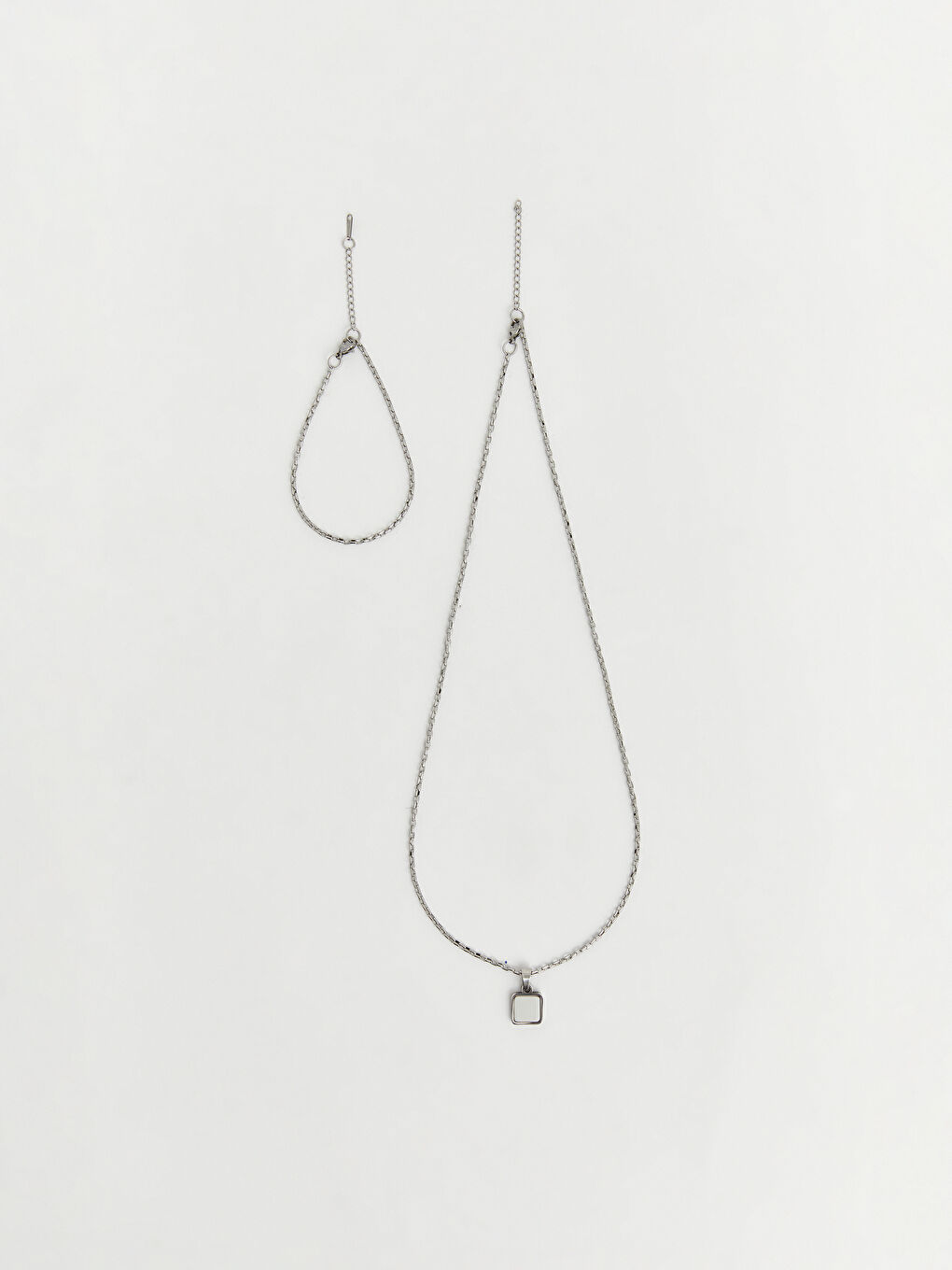 Gri Erkek Zincir Kolye ve Bileklik Seti-2