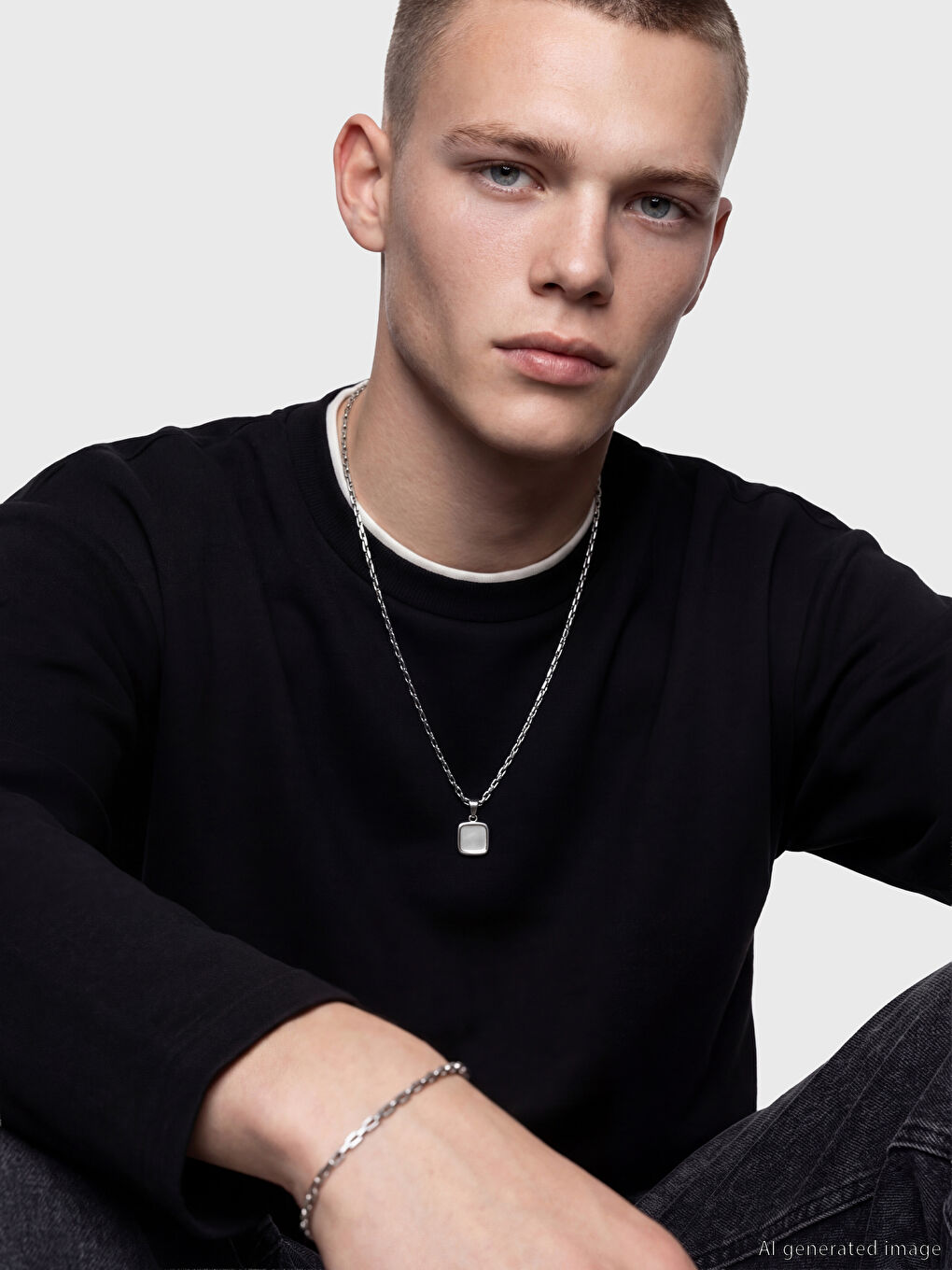 Gri Erkek Zincir Kolye ve Bileklik Seti