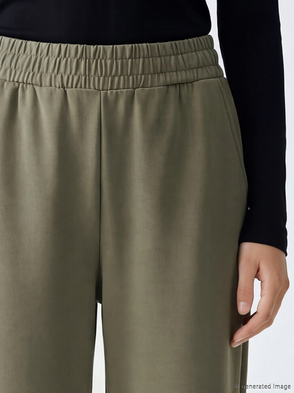 Haki Beli Lastikli Kadın Eşofman Altı-2