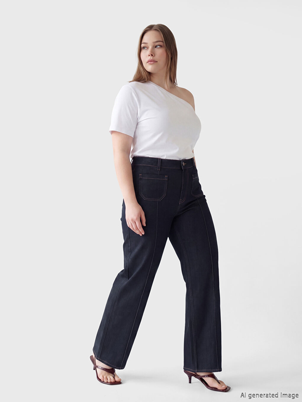 Lacivert Straight Fit Kadın Jean Pantolon-1