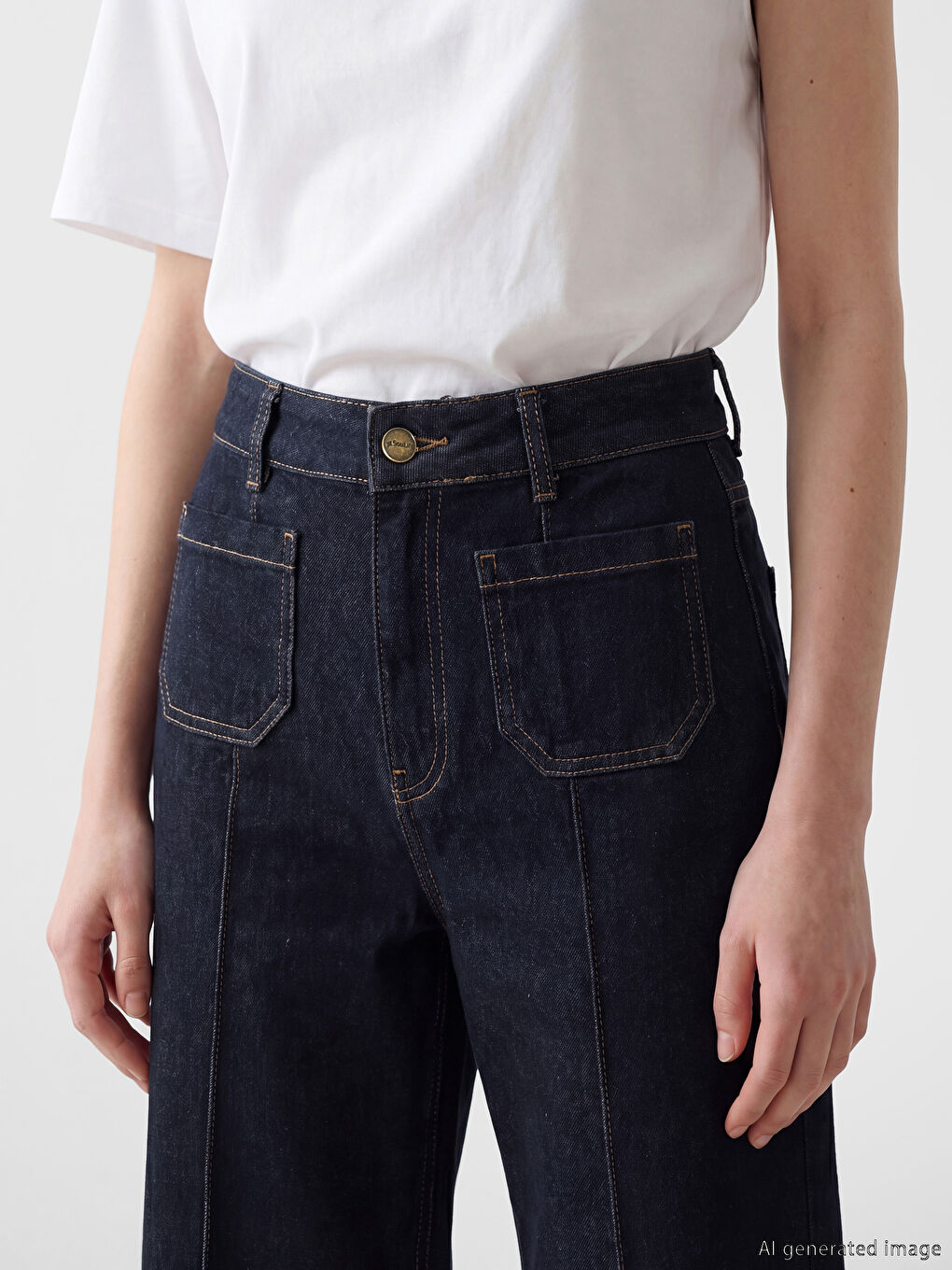 Lacivert Straight Fit Kadın Jean Pantolon-3