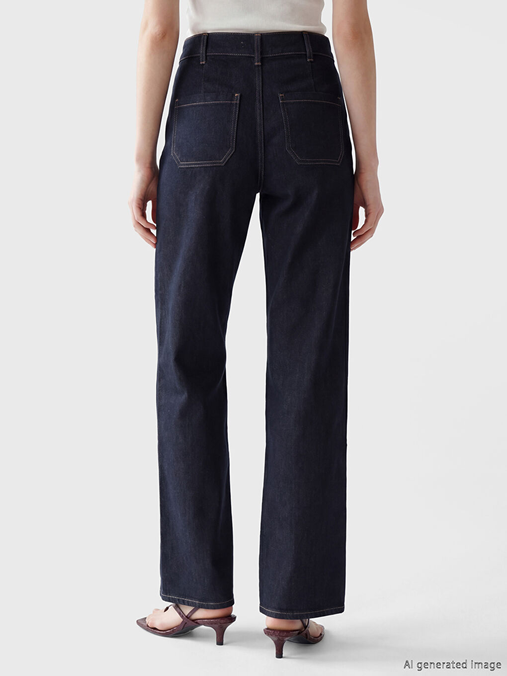 Lacivert Straight Fit Kadın Jean Pantolon-4