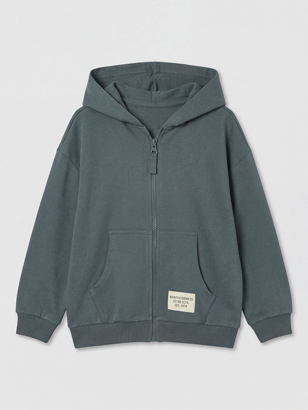 Gri Kapüşonlu Erkek Çocuk Fermuarlı Sweatshirt