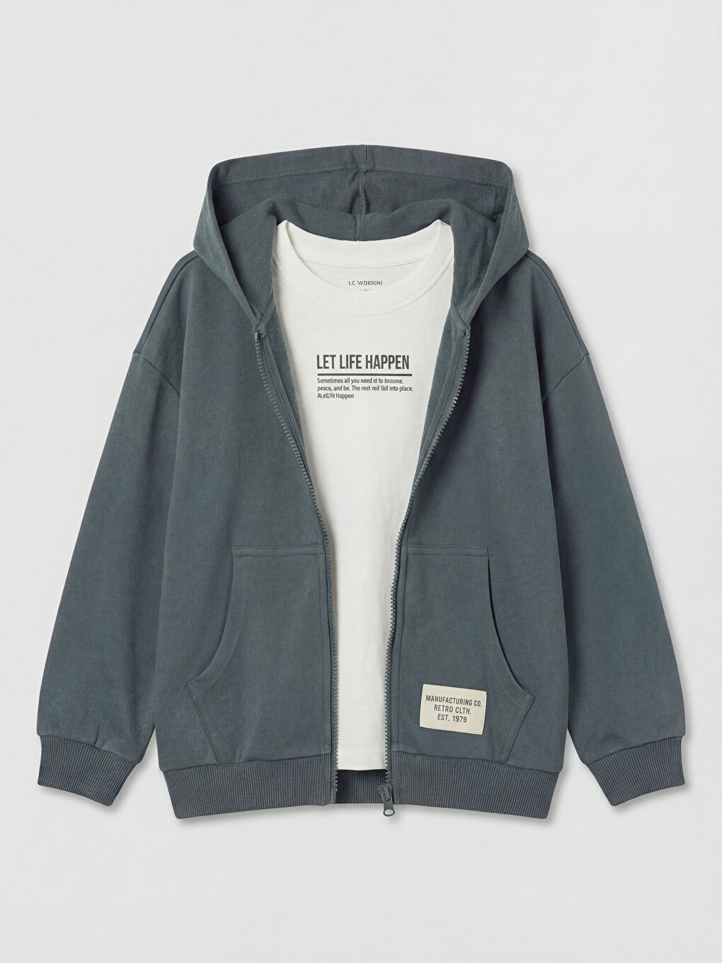 Gri Kapüşonlu Baskılı Erkek Çocuk 3'lü Takım-1