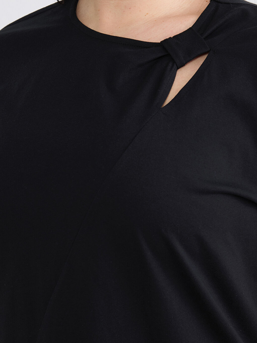 Siyah Büyük Beden Kayık Yaka Dokulu Bluz-2