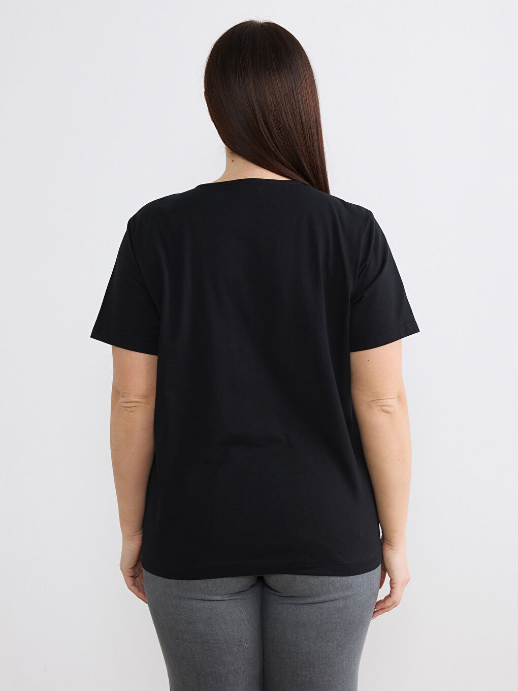 Siyah Büyük Beden Kayık Yaka Dokulu Bluz-3