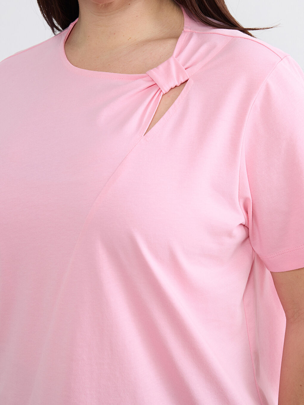 Pembe Büyük Beden Kayık Yaka Dokulu Bluz-2