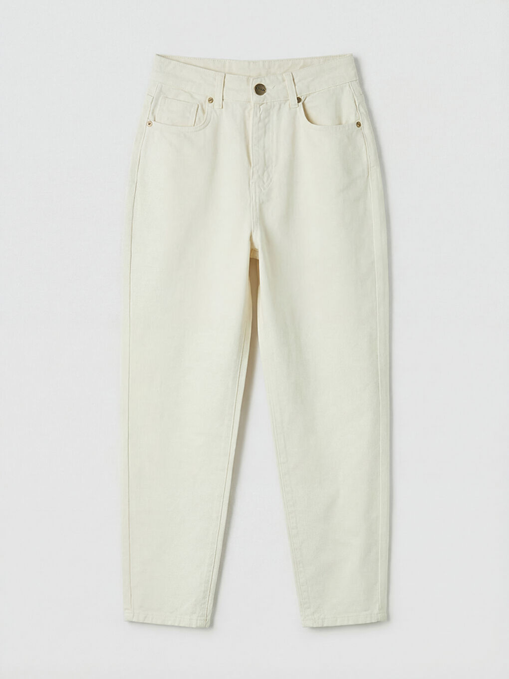 Ekru Mom Fit Kadın Jean Pantolon