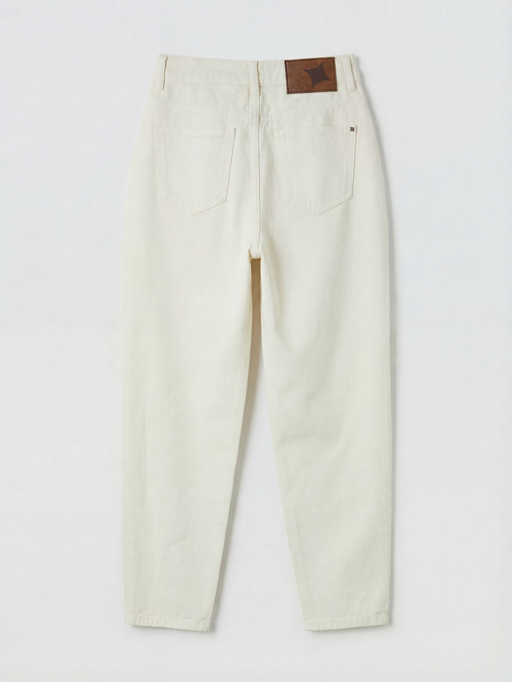 Ekru Mom Fit Kadın Jean Pantolon-1