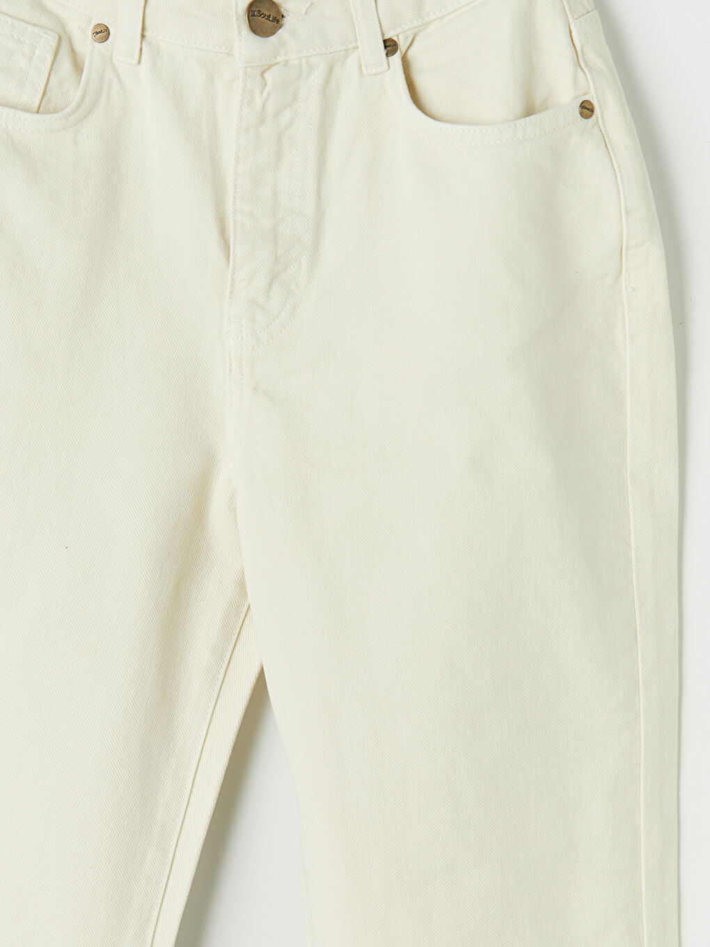 Ekru Mom Fit Kadın Jean Pantolon-2