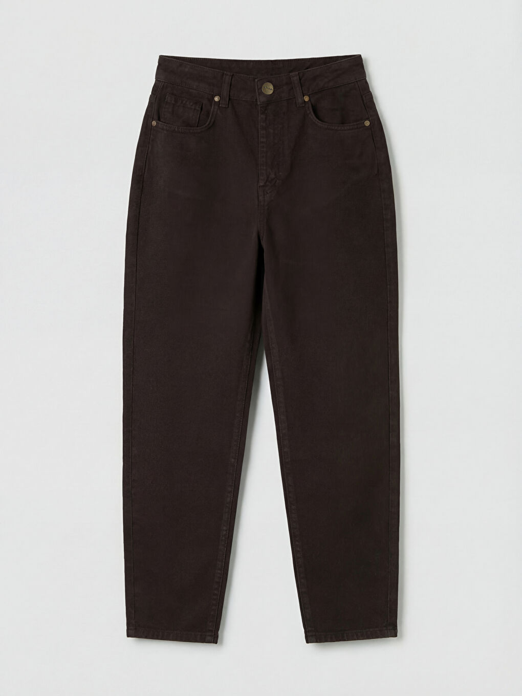 Kahverengi Mom Fit Kadın Jean Pantolon