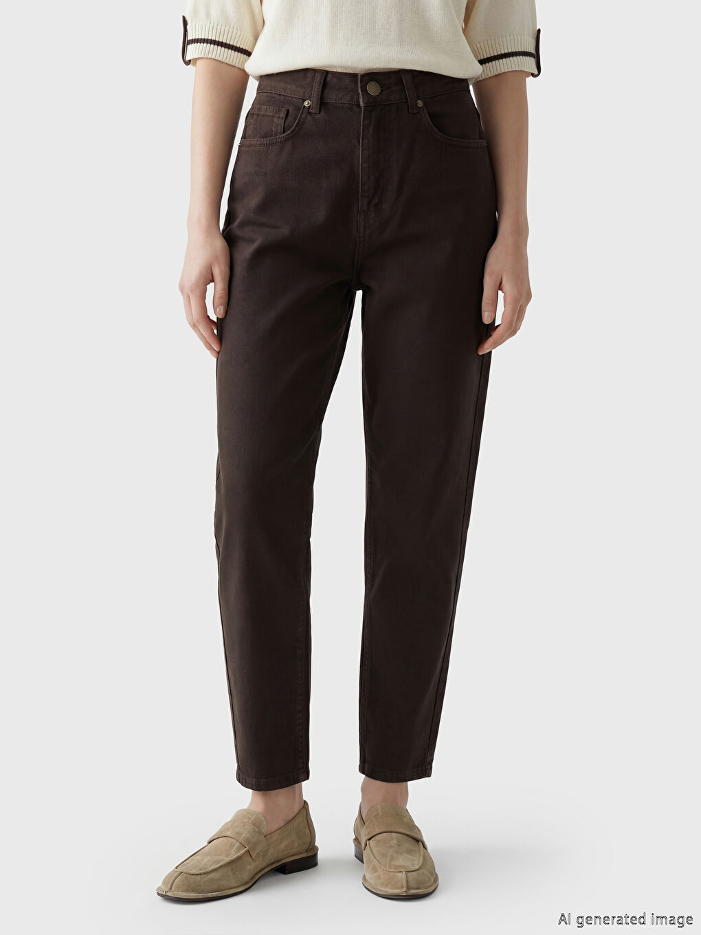 Kahverengi Mom Fit Kadın Jean Pantolon-1