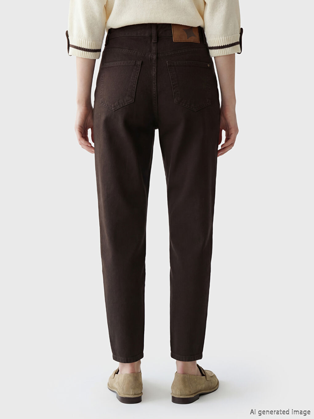 Kahverengi Mom Fit Kadın Jean Pantolon-3