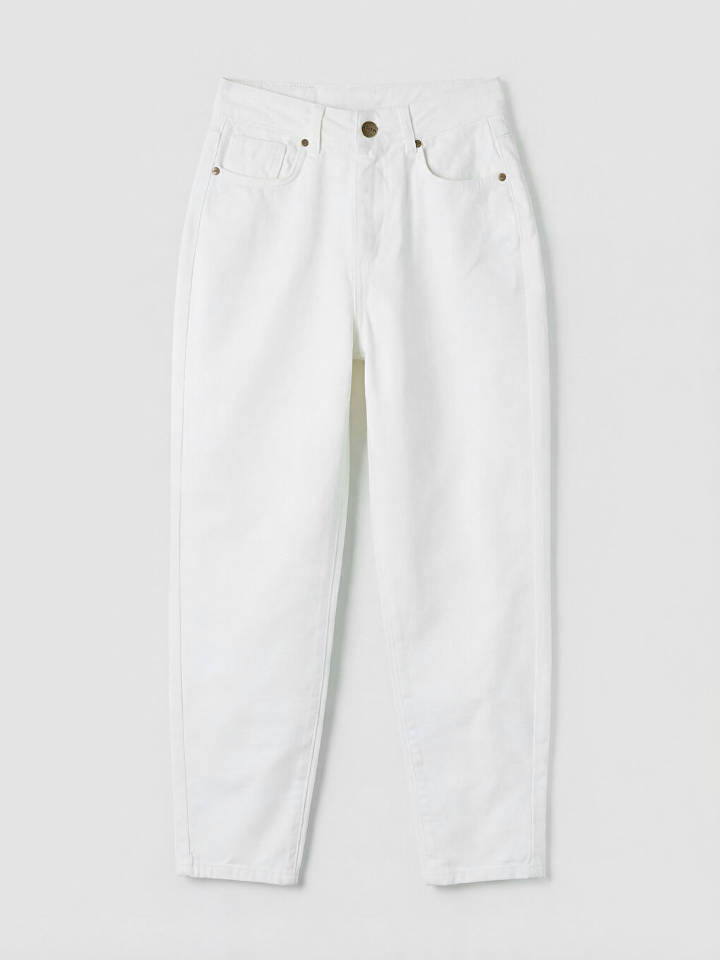 Beyaz Yüksek Bel Mom Fit Kadın Jean Pantolon