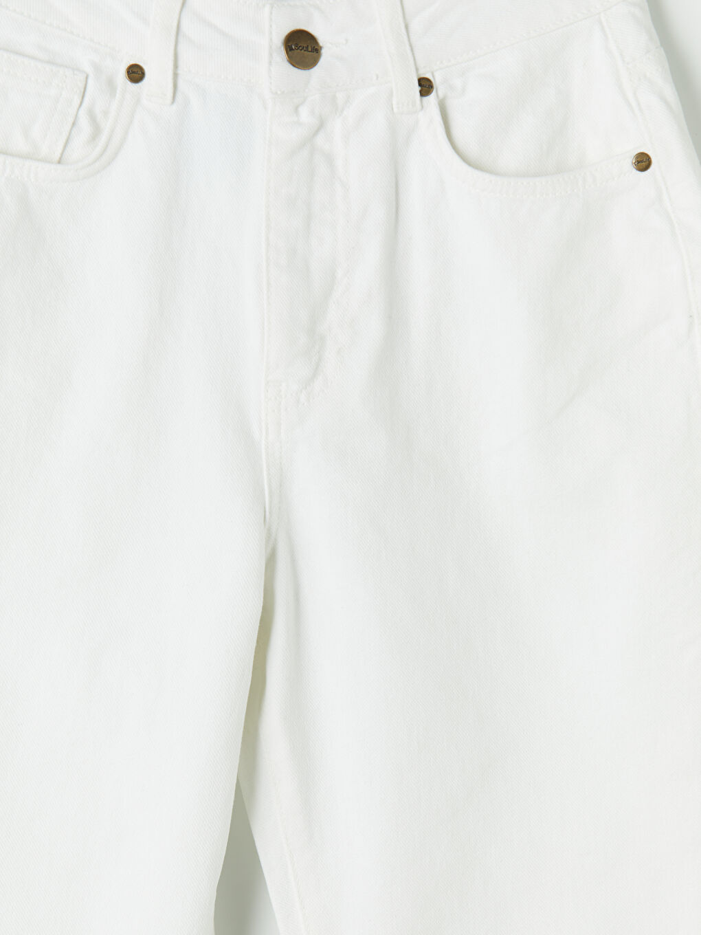 Beyaz Yüksek Bel Mom Fit Kadın Jean Pantolon-2