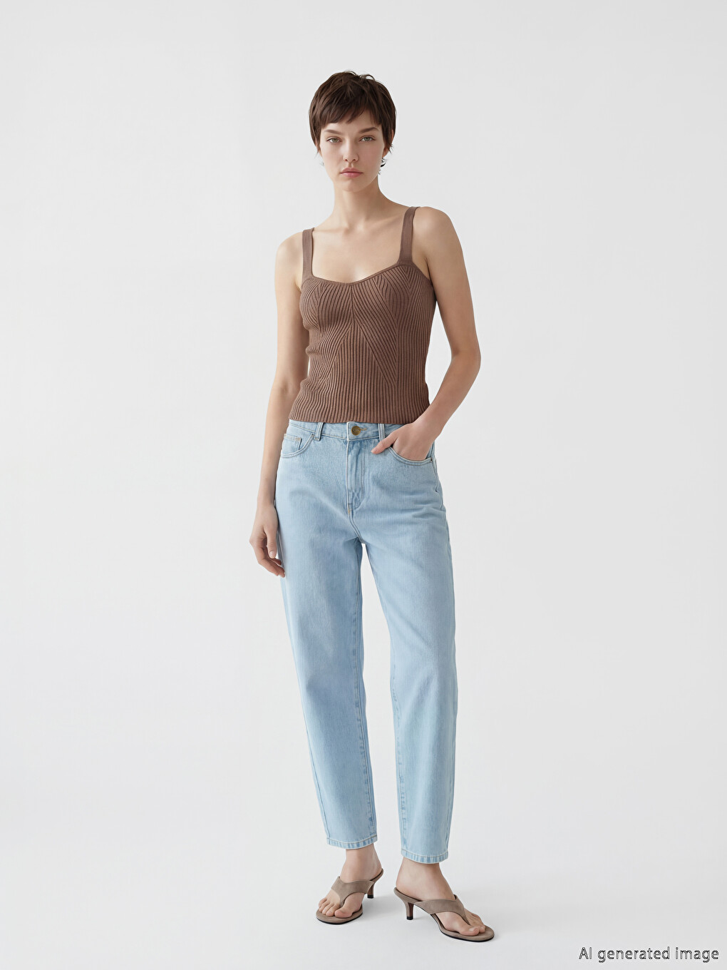 Mavi Yüksek Bel Mom Fit Kadın Jean Pantolon