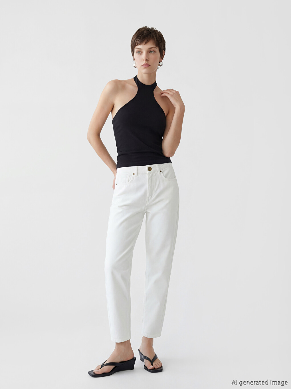 Beyaz Yüksek Bel Mom Fit Kadın Jean Pantolon