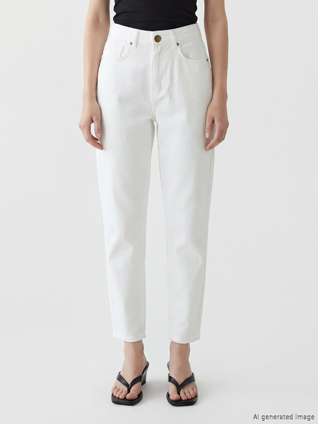 Beyaz Yüksek Bel Mom Fit Kadın Jean Pantolon-1