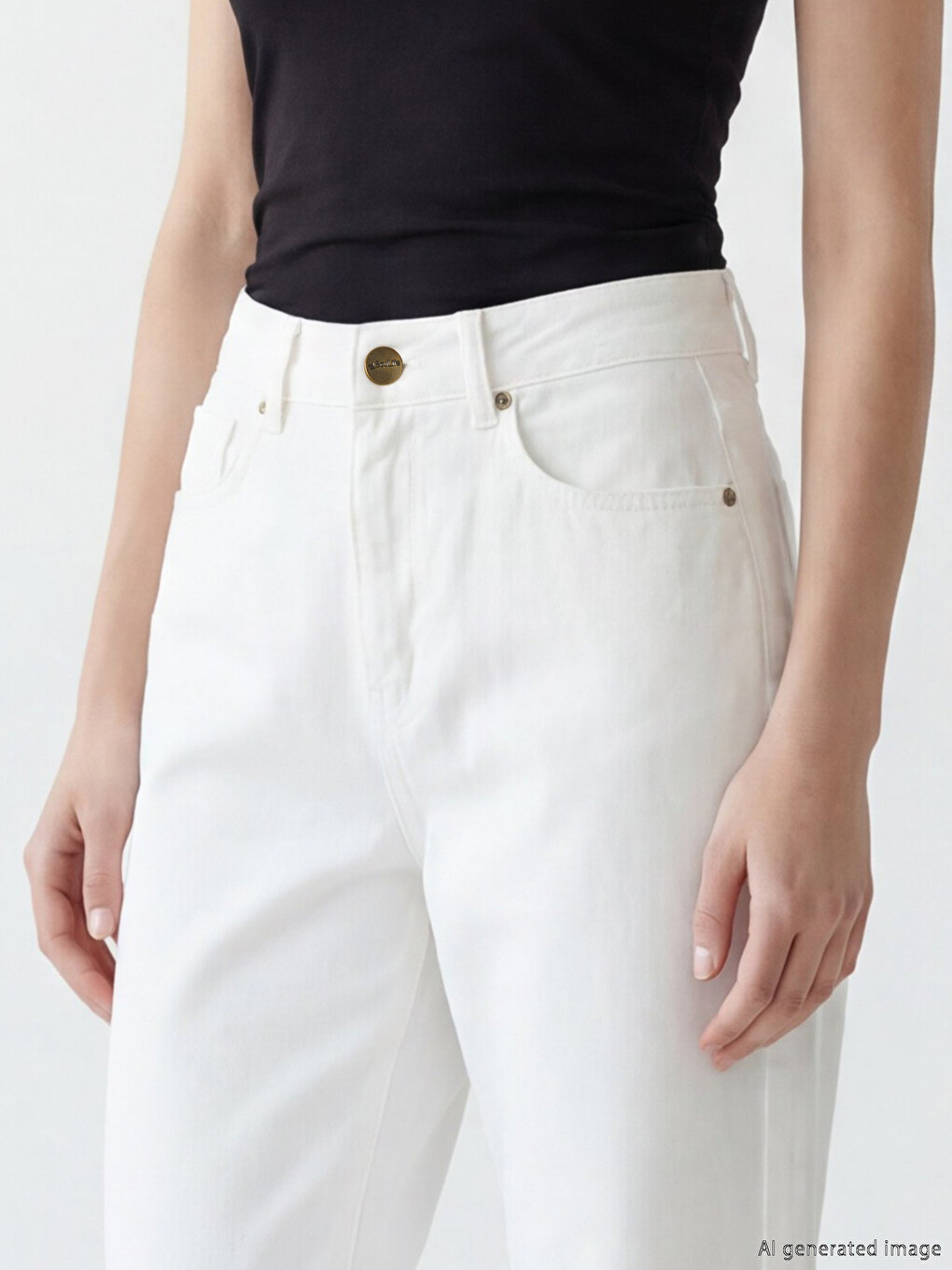 Beyaz Yüksek Bel Mom Fit Kadın Jean Pantolon-2