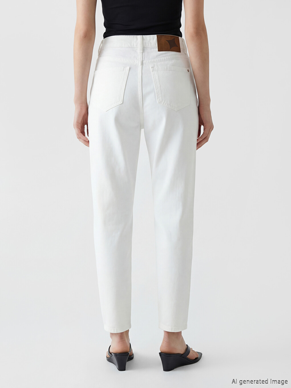 Beyaz Yüksek Bel Mom Fit Kadın Jean Pantolon-3