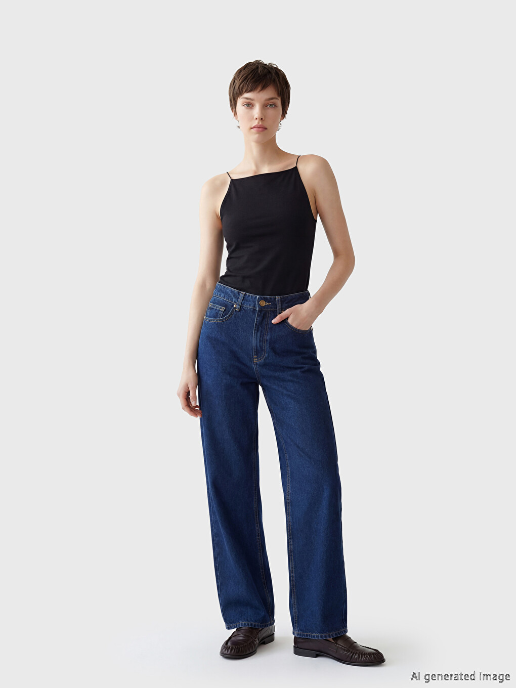 Lacivert Wideleg Kadın Jean Pantolon