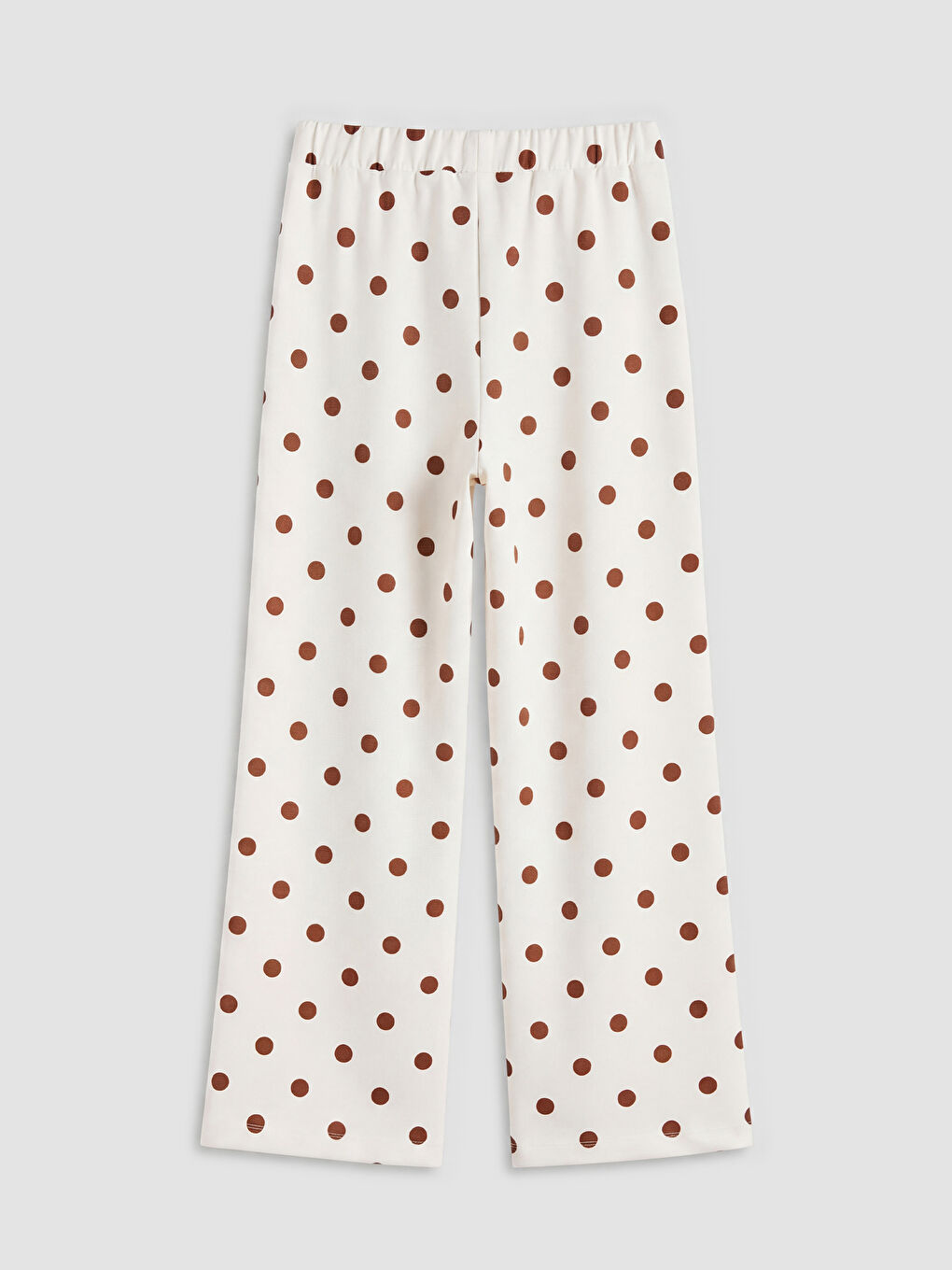 Ekru Geniş Paça Puantiyeli Kız Çocuk Soft Touch Pantolon-1