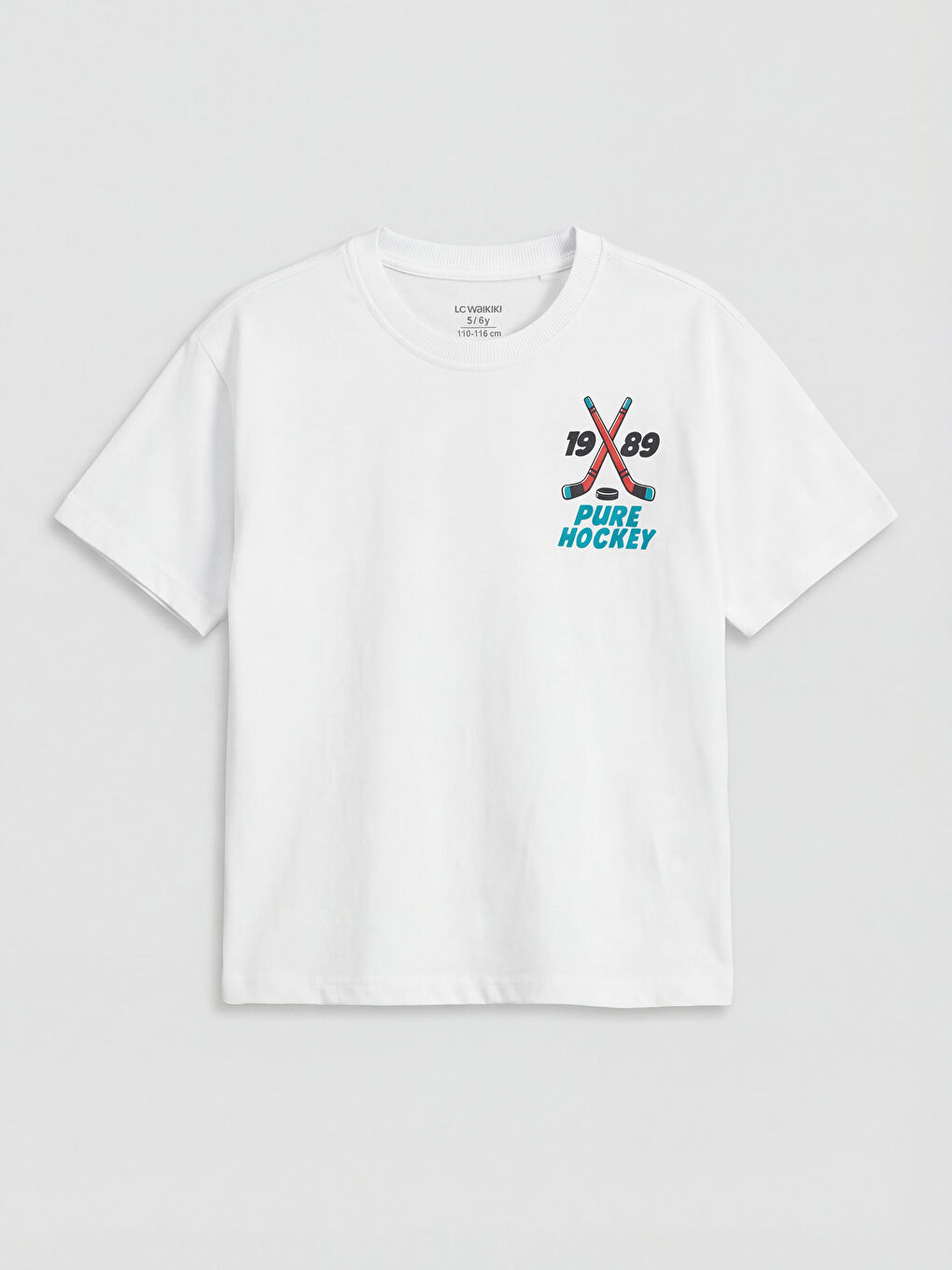 Beyaz Bisiklet Yaka Baskılı Erkek Çocuk Tişört-1