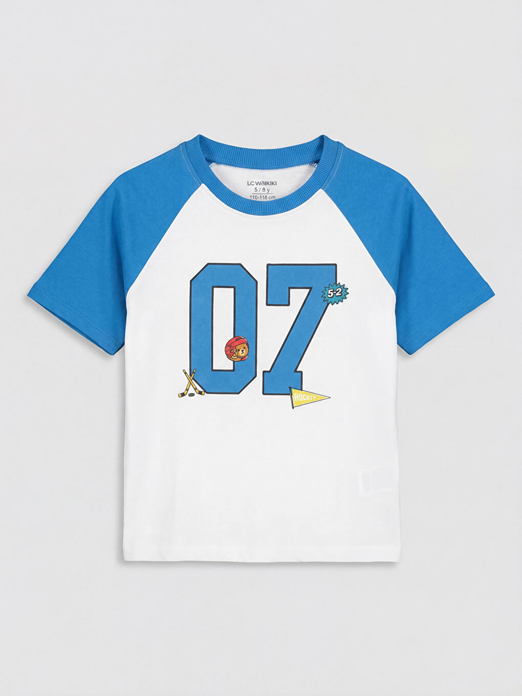 Beyaz Bisiklet Yaka Baskılı Erkek Çocuk Tişört