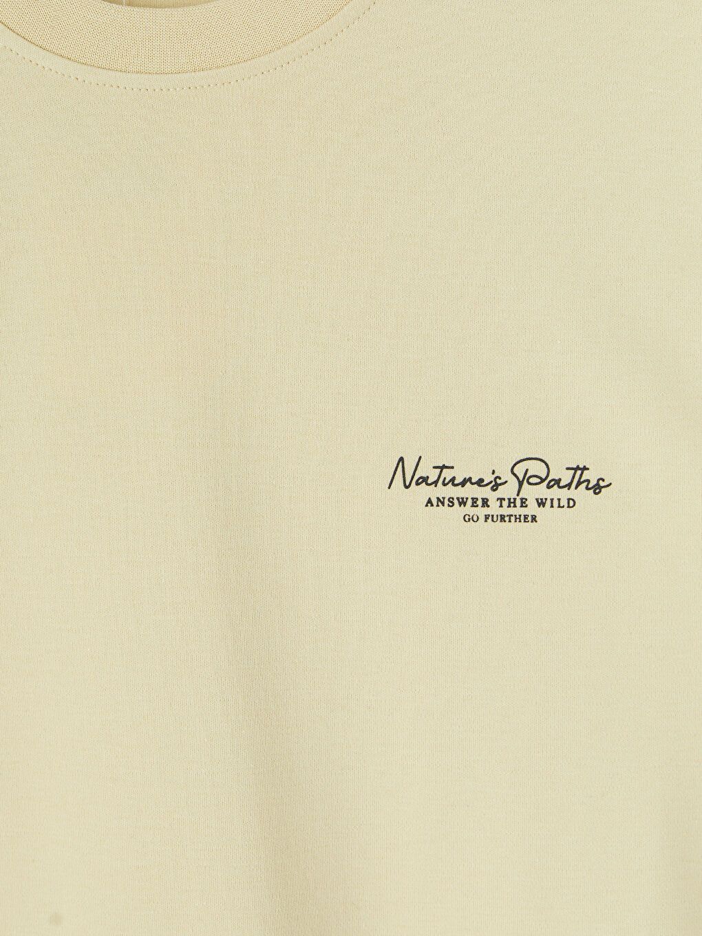 Bej Loose Fit Bisiklet Yaka Baskılı Erkek Tişört-2