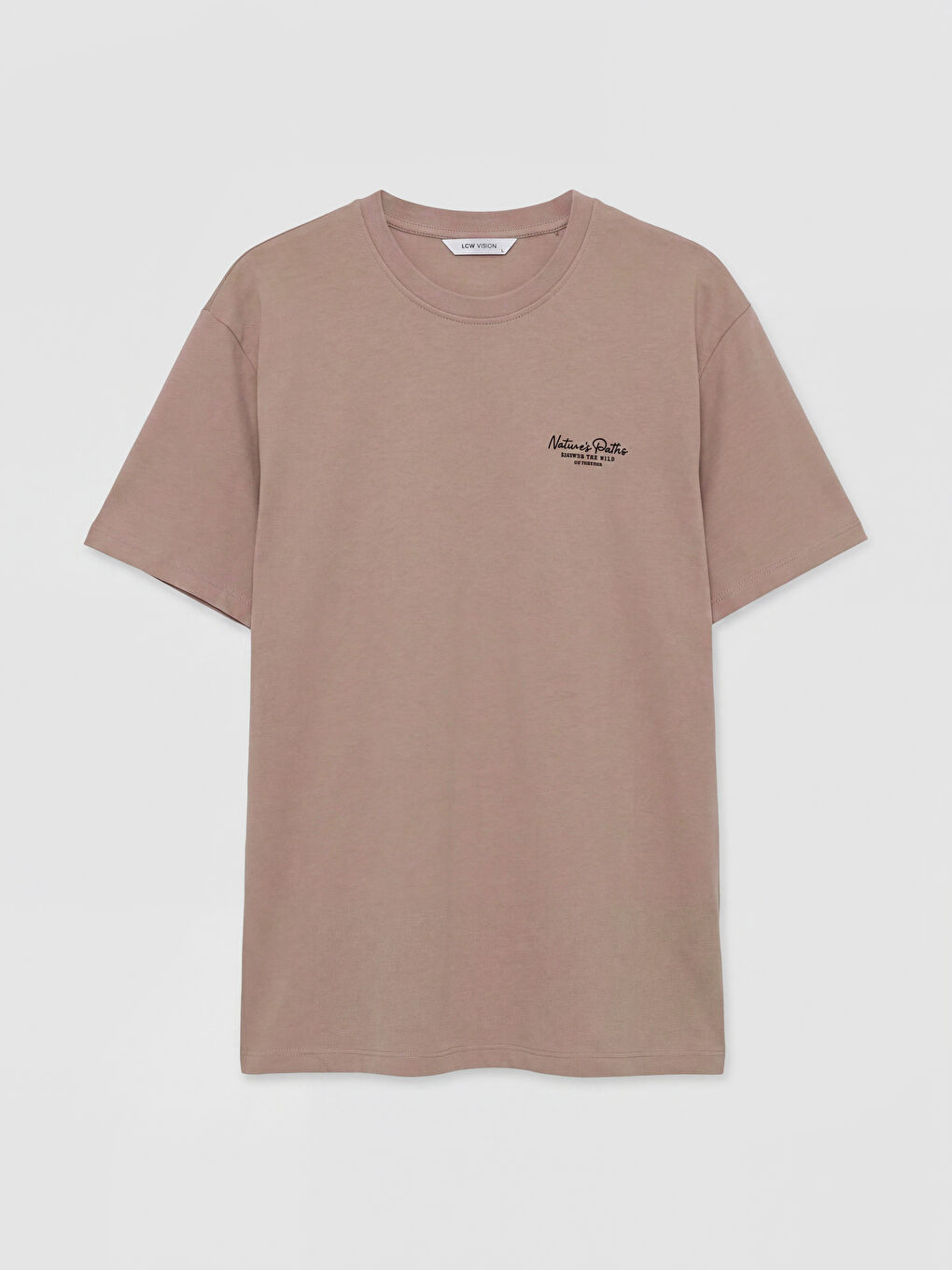 Pembe Loose Fit Bisiklet Yaka Baskılı Erkek Tişört