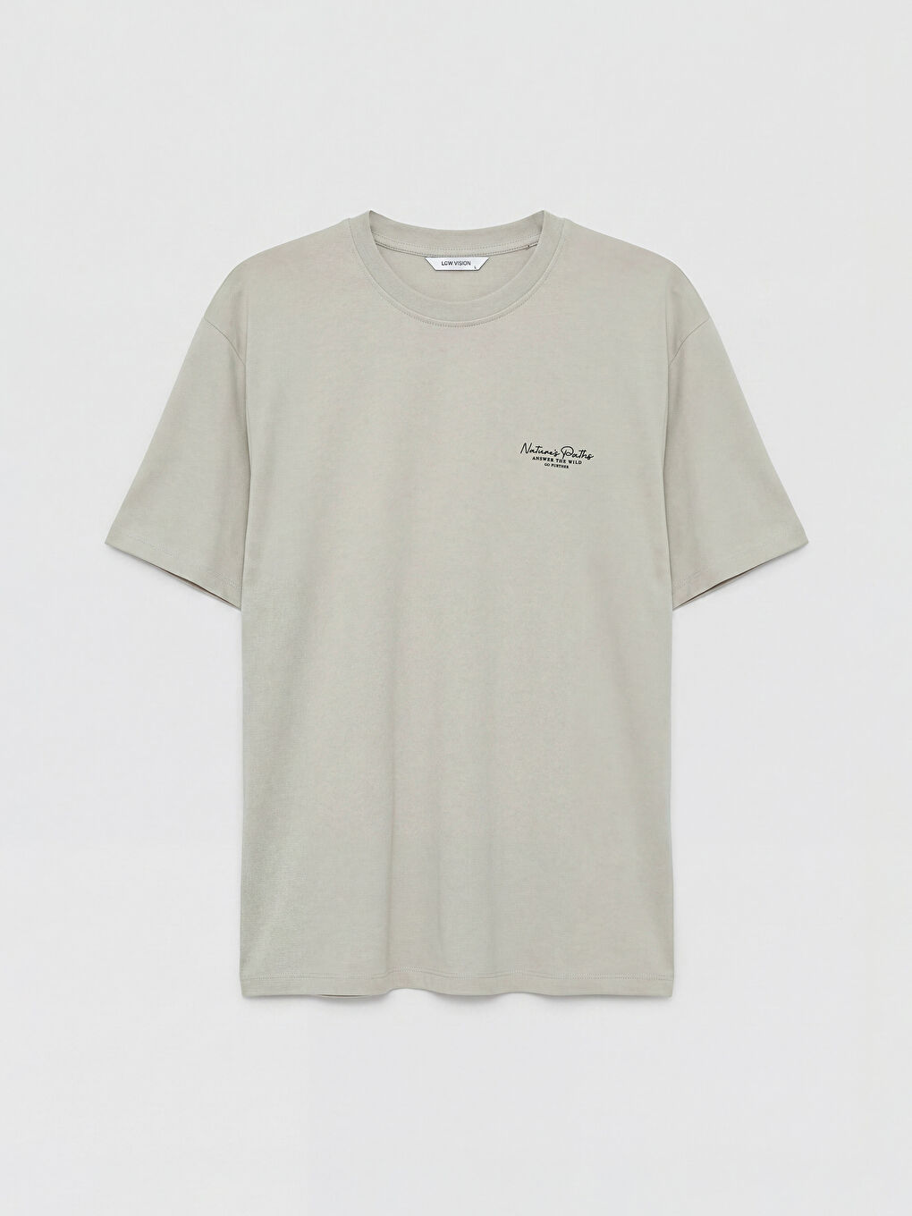 Bej Loose Fit Bisiklet Yaka Baskılı Erkek Tişört