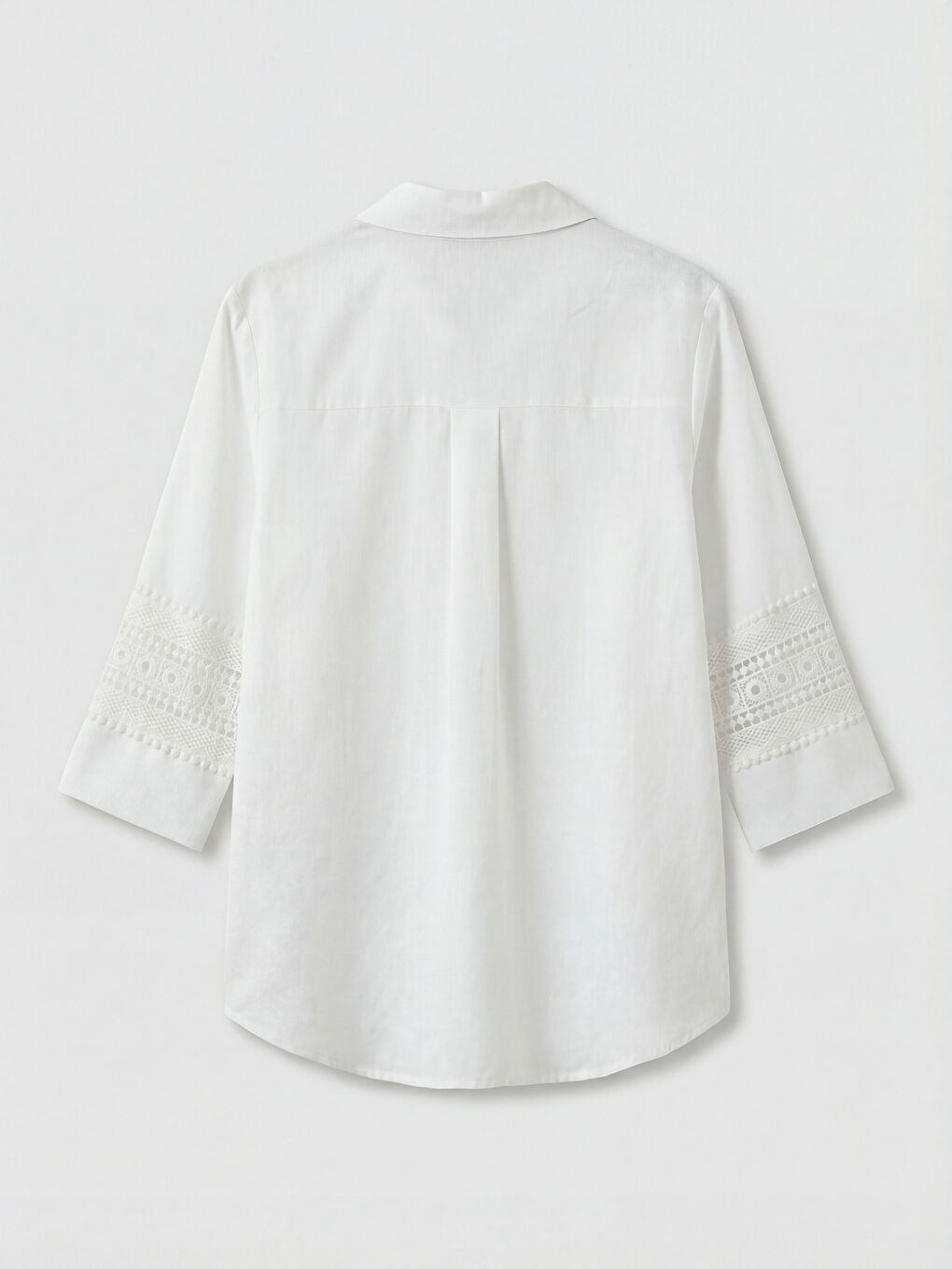 Ekru Gömlek Yaka Dantel Detaylı Oversize Bluz-1