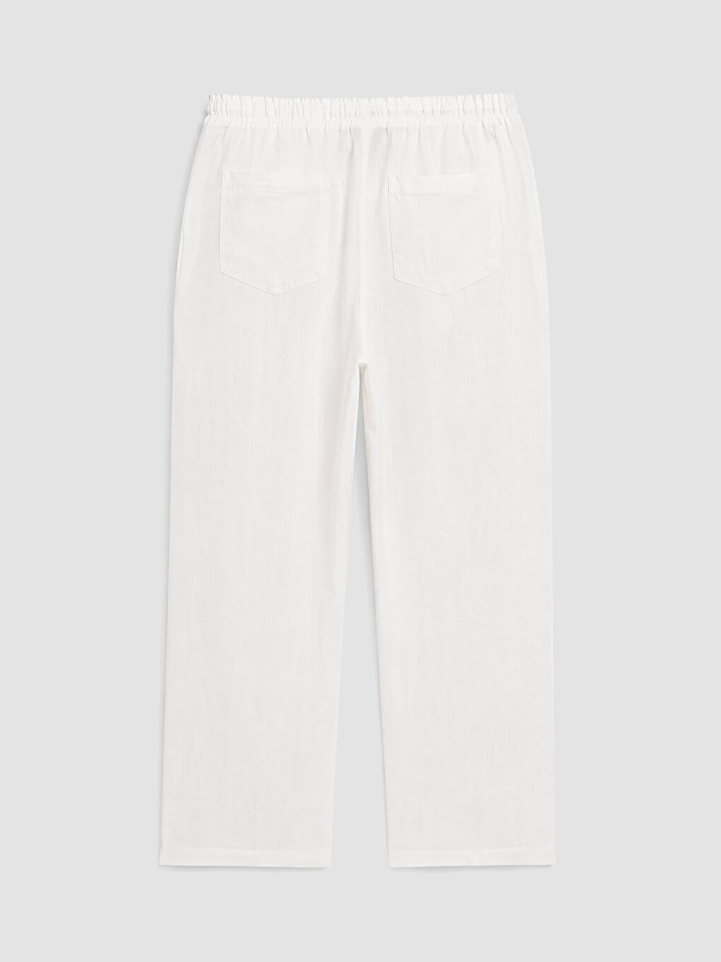 Beyaz Beli Lastikli %100 Keten Kadın Pantolon-5