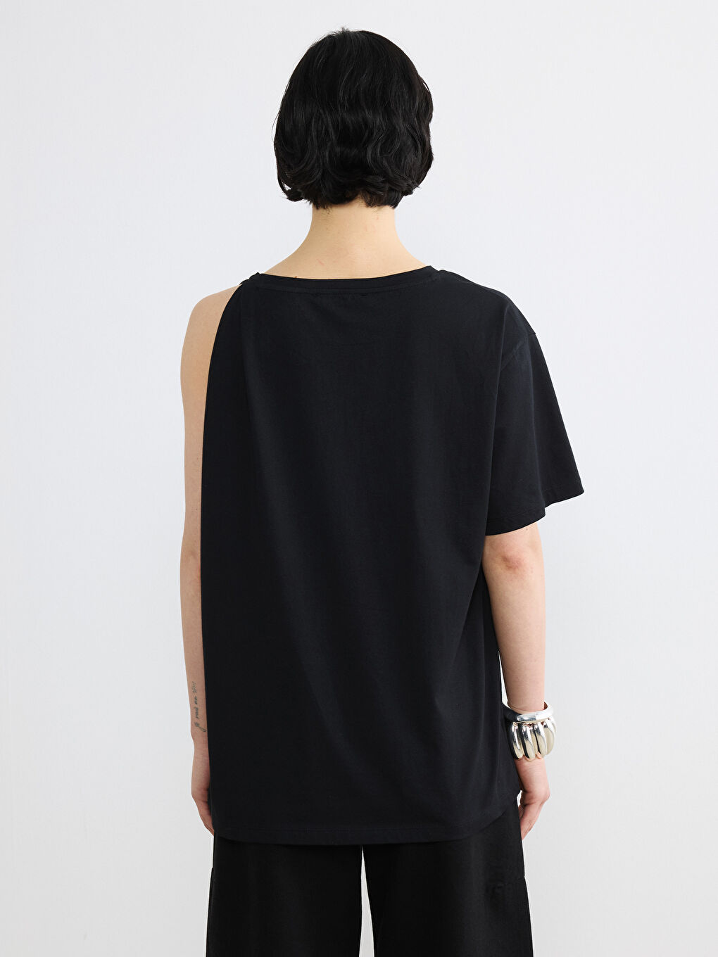 Siyah Bisiklet Yaka Büzgülü Bluz-4