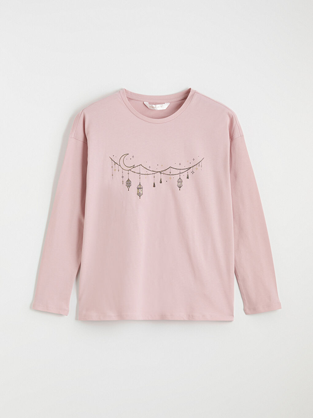 Pembe Bisiklet Yaka Baskılı Kadın Pijama Takımı-5