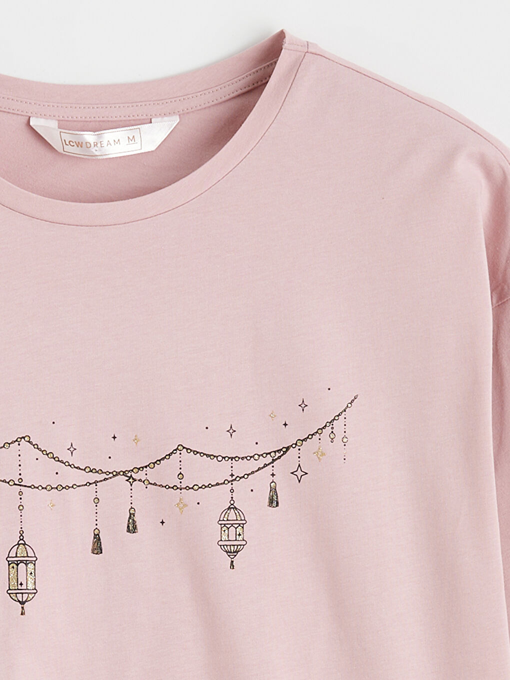 Pembe Bisiklet Yaka Baskılı Kadın Pijama Takımı-6