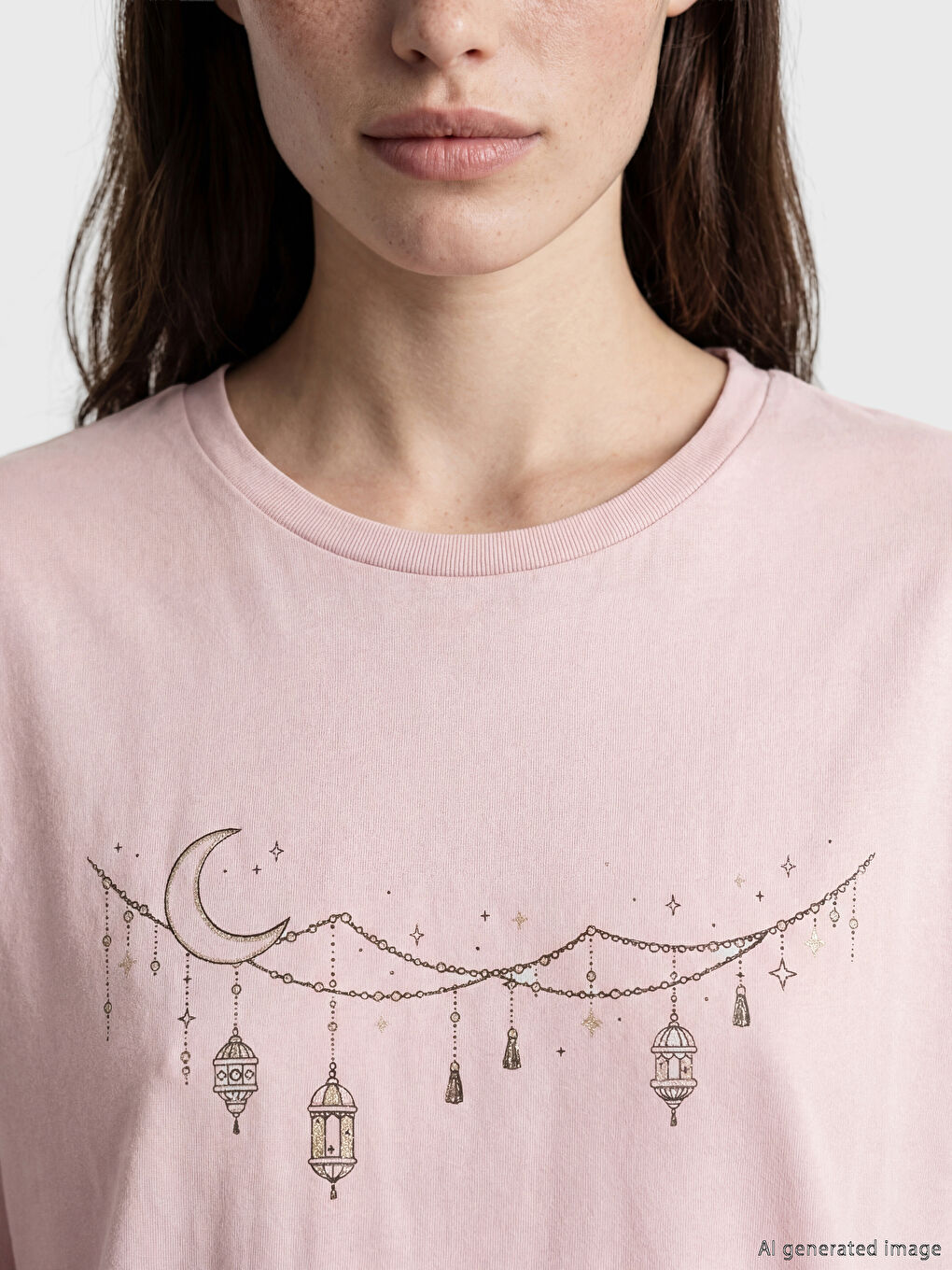 Pembe Bisiklet Yaka Baskılı Kadın Pijama Takımı-2