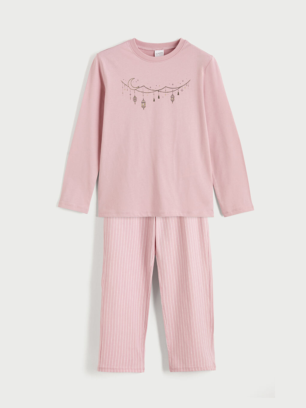 Pembe Bisiklet Yaka Baskılı Kız Çocuk Pijama Takım-4