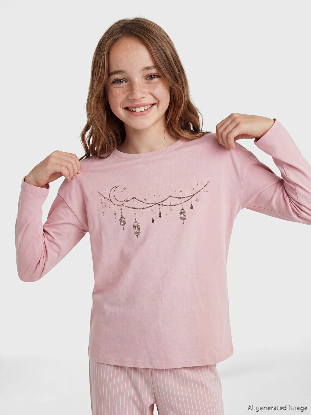 Pembe Bisiklet Yaka Baskılı Kız Çocuk Pijama Takım-1