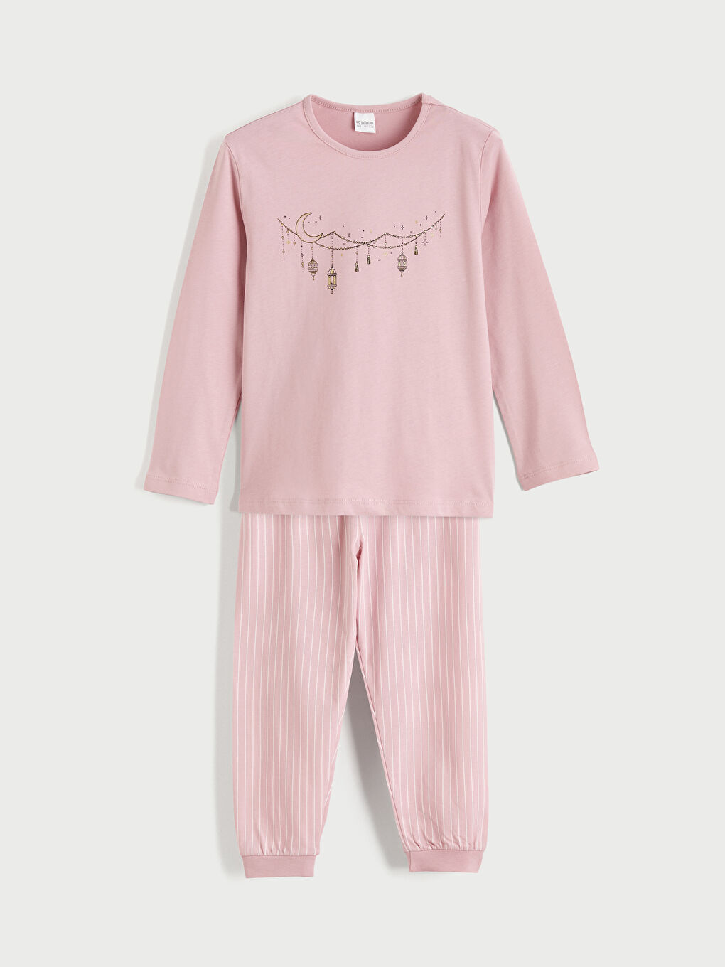 Pembe Bisiklet Yaka Kız Çocuk Baskılı Pijama Takım-4