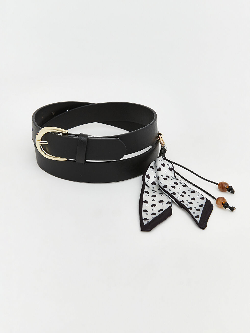 Siyah Deri Görünümlü Aksesuarlı Kadın Kemer -1
