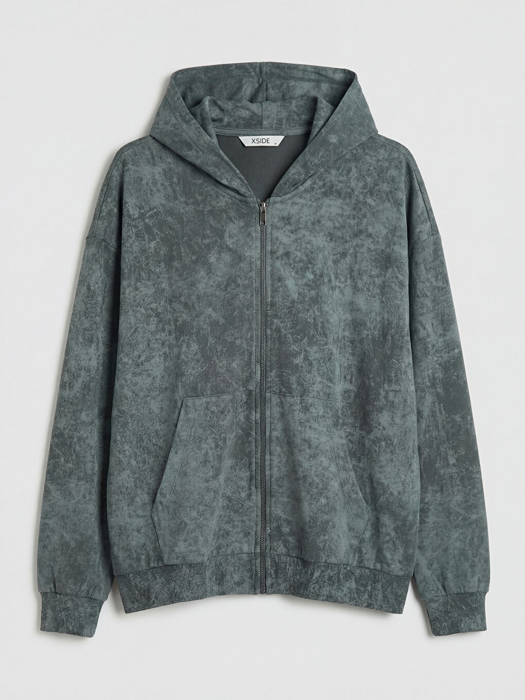 Gri Oversize Kapüşonlu Erkek Fermuarlı Sweatshirt