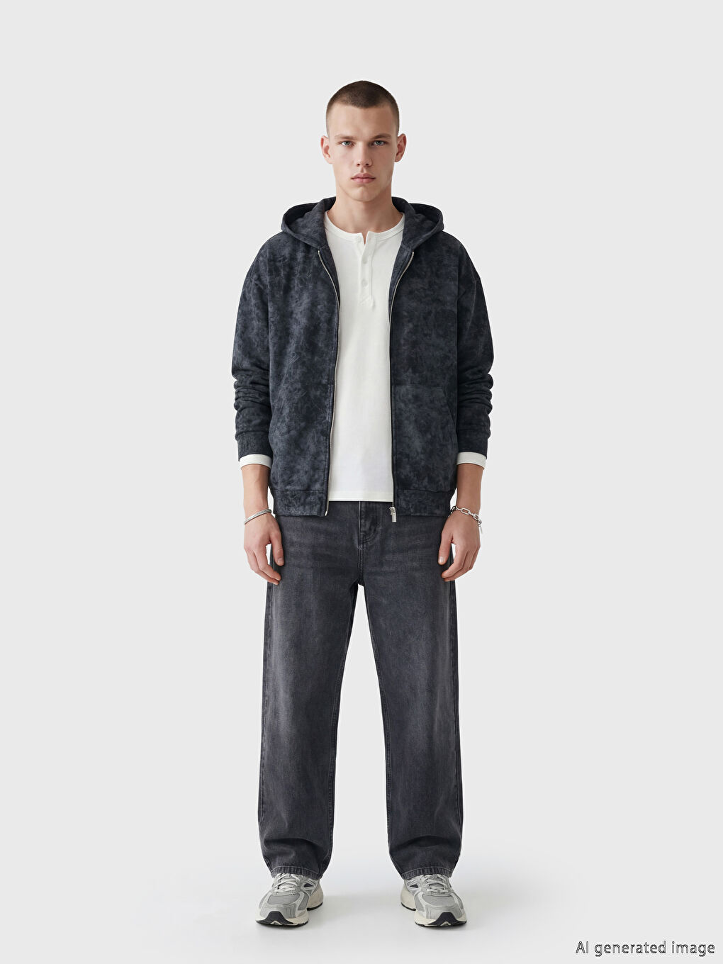Antrasit Oversize Kapüşonlu Erkek Fermuarlı Sweatshirt-1