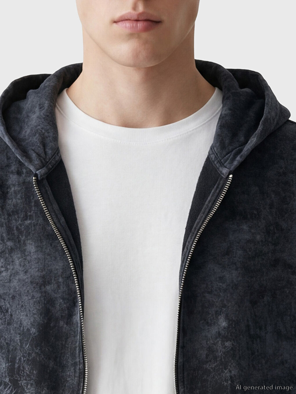 Antrasit Oversize Kapüşonlu Erkek Fermuarlı Sweatshirt-2