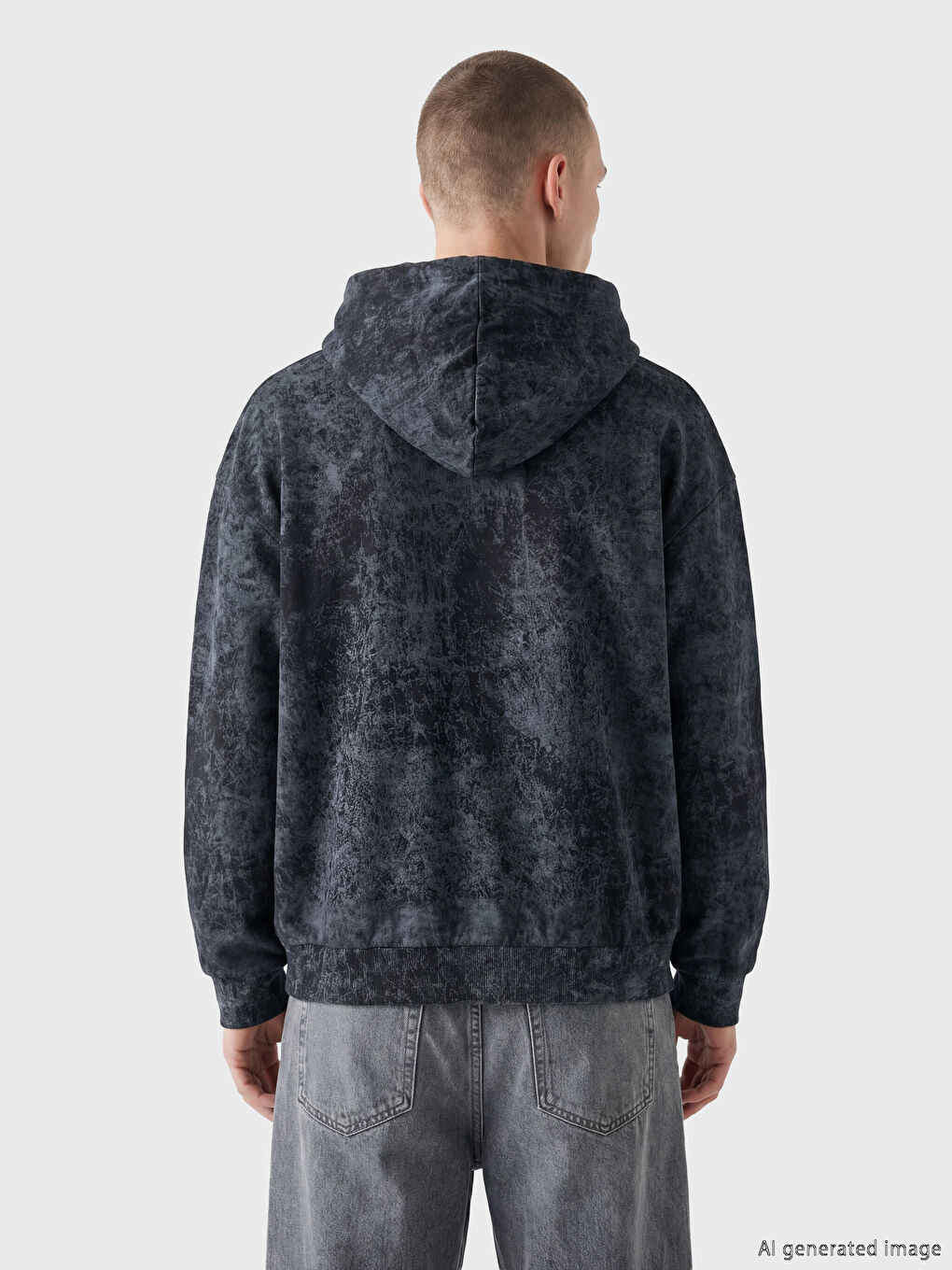 Antrasit Oversize Kapüşonlu Erkek Fermuarlı Sweatshirt-3